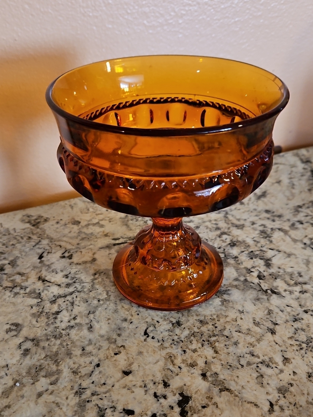 Indiana Glass Kings Crown Amber Glass Compote.